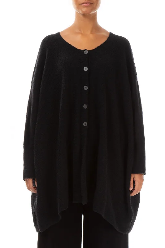 Loose Boxy Black Wool Cardigan