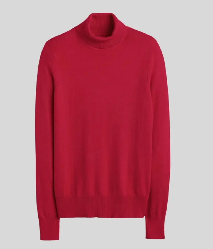 Red Fine Knit Roll Neck Jumper