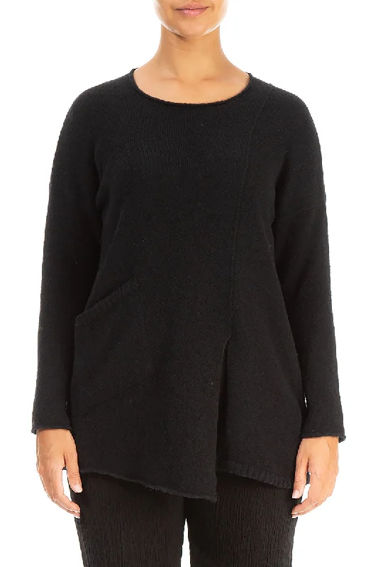 Side Split Black Wool Sweater