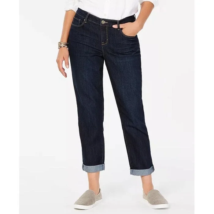 Style & Co. Women's Curvy Fit Cuffed Boyfriend Jeans Blue Size 6