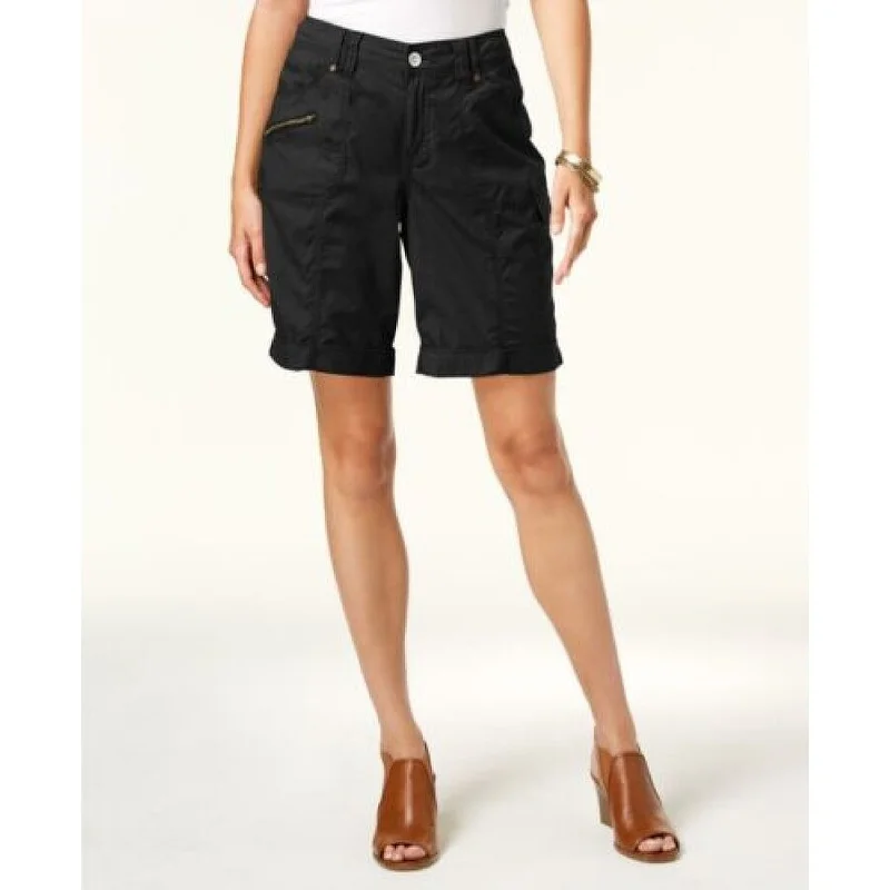 Style & Co Women's Solid Cargo Shorts Pants Zippered Black Size 16